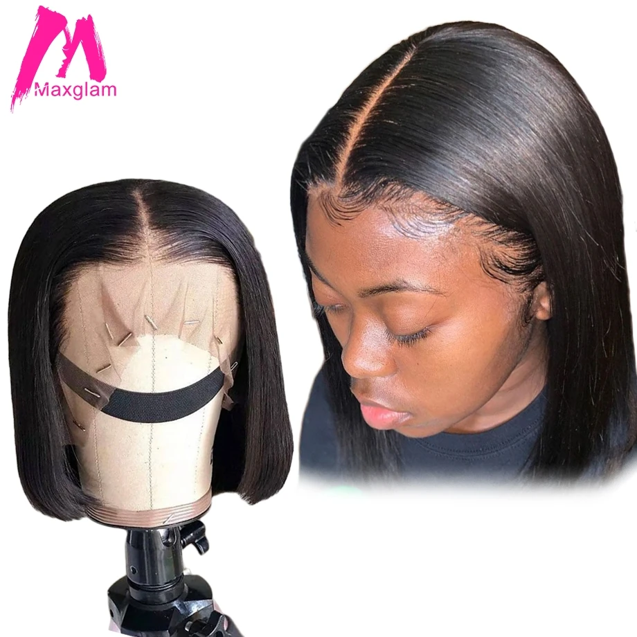 Парик из человеческих волос бразильские прямые короткие волосы натуральный цвет