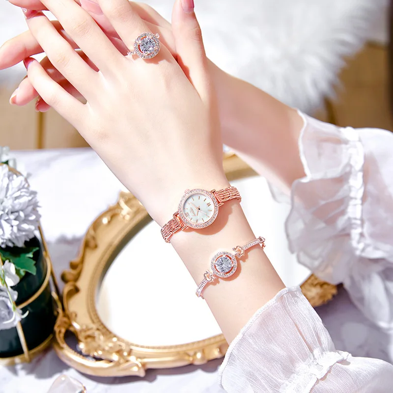 

Women Watch Gift Set in Box High Quality Quartz Watch Bracelet Necklace Earrings Ring Five piece set for Girlfriend Mother's day
