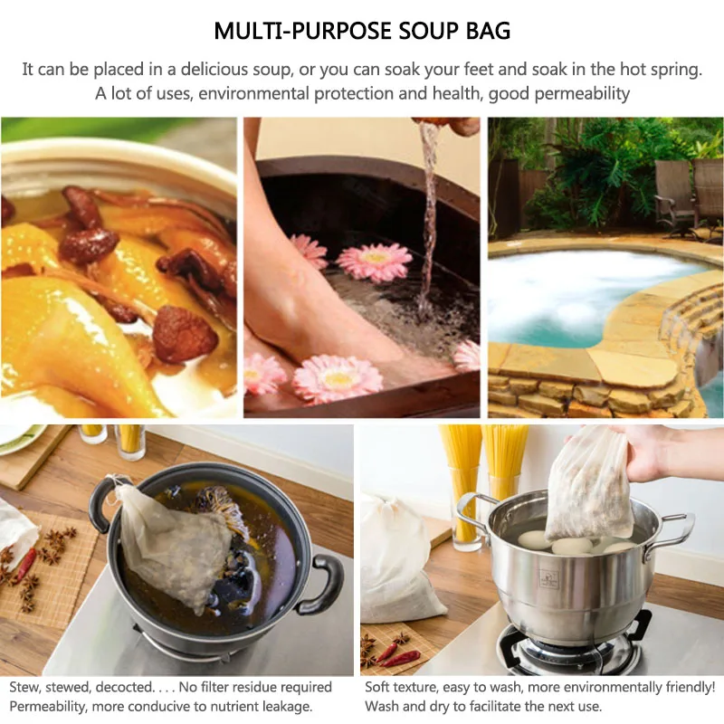 

1 Pc Reusable Chinese Medicine Filter Bag Linen Cotton Strainer Kitchen Gadgets Portable Soup Tea Bags Multifunctional