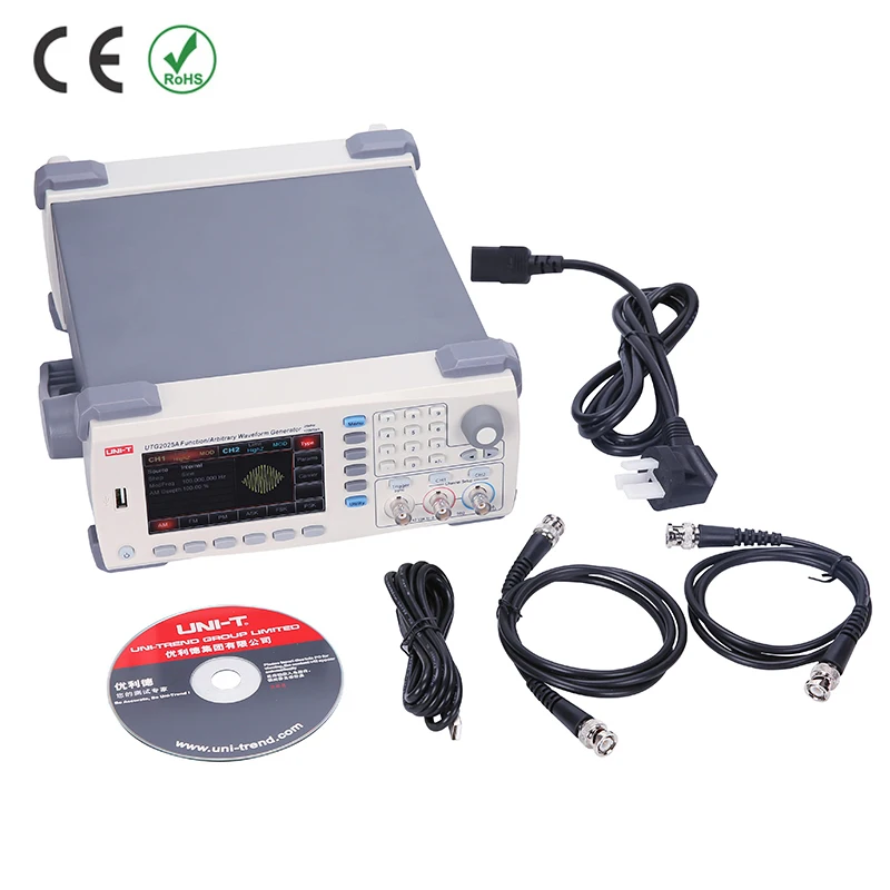 

UNI-T UTG2025A Function / Arbitrary Waveform Generator 200MS/s 25MHz Channels 2 USB Device 4.3 Inches 64K Color TFT LCD Display