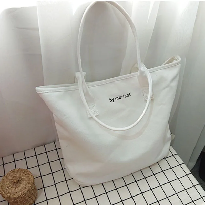 2019 новая простая белая или черная Холщовая Сумка большой емкости Женская