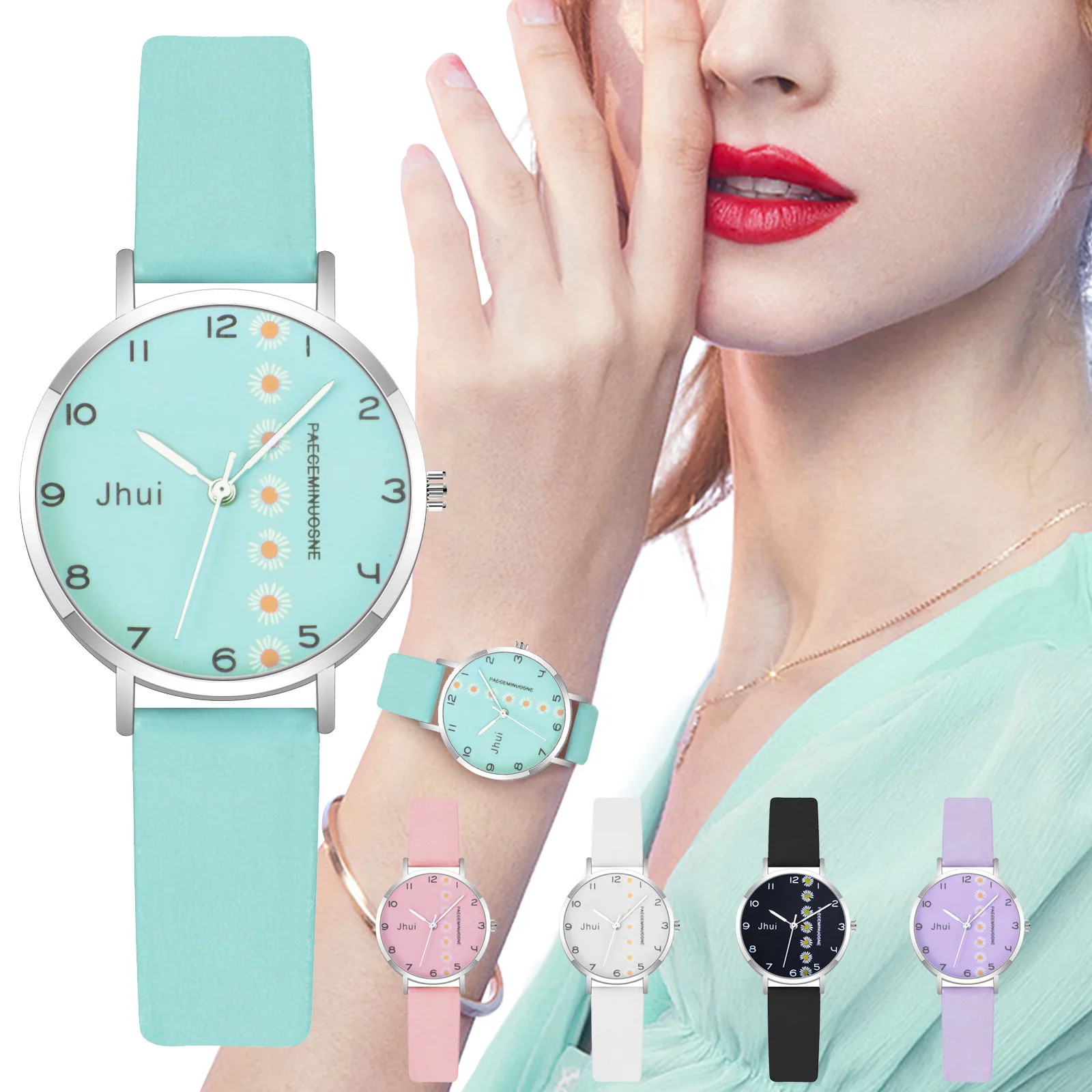 

Комплект дамских часов Little Daisy, корейские Простые повседневные Студенческие Кварцевые часы, женские часы, простые часы, женские наручные ча...