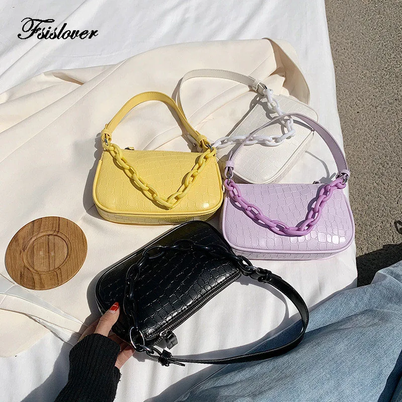 Сумки тоуты для женщин 2020 винтажная сумка багет с крокодиловым узором Винтажная