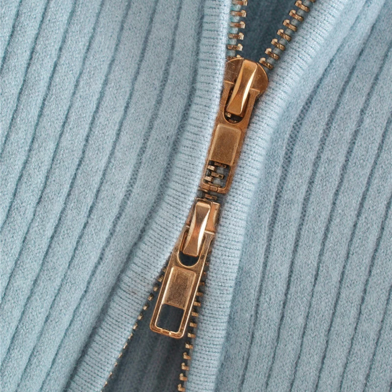 

Evfer Women Autumn Sprint Casual Double Side Zipper Za Knitted Cardigans Tops Ladies Elegant Long Sleeve Solid Sweaters Chic