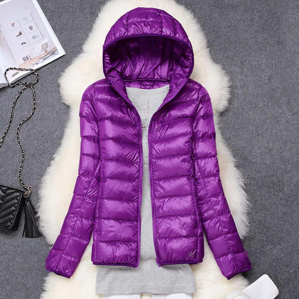 

2019 Ultra Light Duck Down Bomber Jackets Women Hooded Winter Coat Long Sleeve Warm Slim 6XL 7XL Plus Size Jacket Lady Clothing