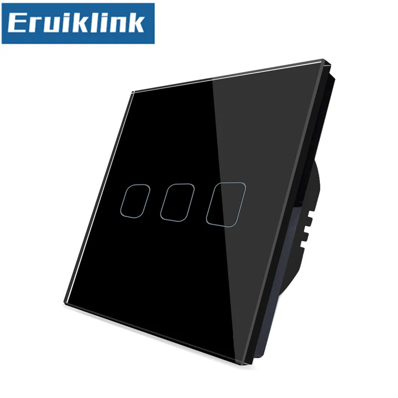 3Gang APP Black ЕС/Великобритания Стандартный Tuya APP/wifi контрольный светильник, RF433 беспроводной дистанционный настенный сенсорный выключатель с Amazon Alexa Google - Цвет: 3Gang APP Black