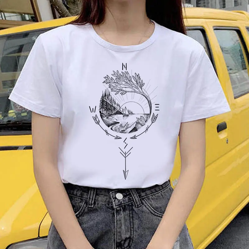

Summer T-shirt retro T-shirt ladies Harajuku short-sleeved Flower Earrings printed T-shirt Dreamcatcher casual O-neck top shirt