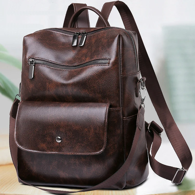 

Модный женский рюкзак в стиле ретро из искусственной кожи, повседневные сумки на ремне для девочек-подростков, дорожные простые школьные рю...