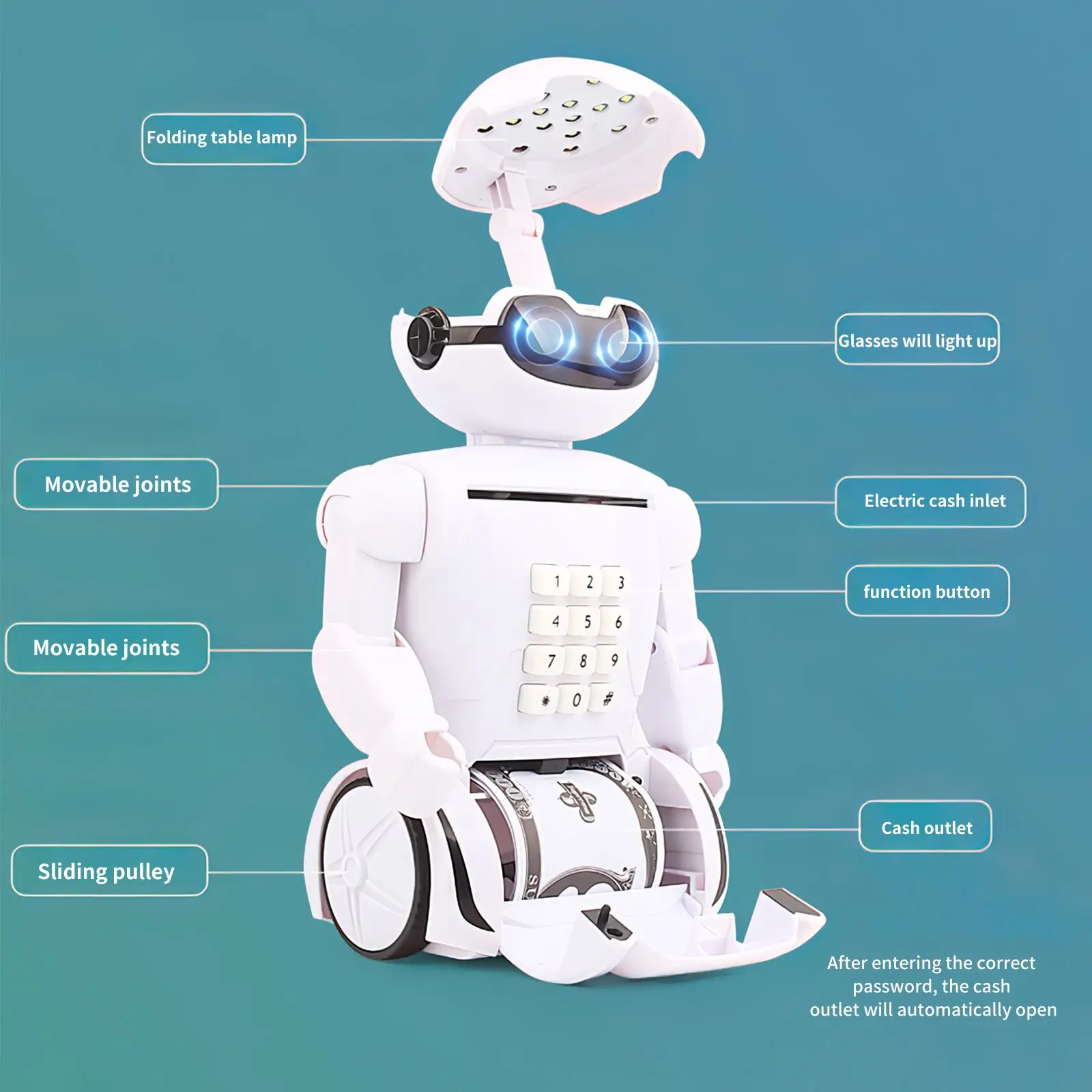 

Electronic Piggy Bank Safe Password Money Box Robot Cash Box Saving Money Box Deposit Coin Save Bank For Children Kids Toy