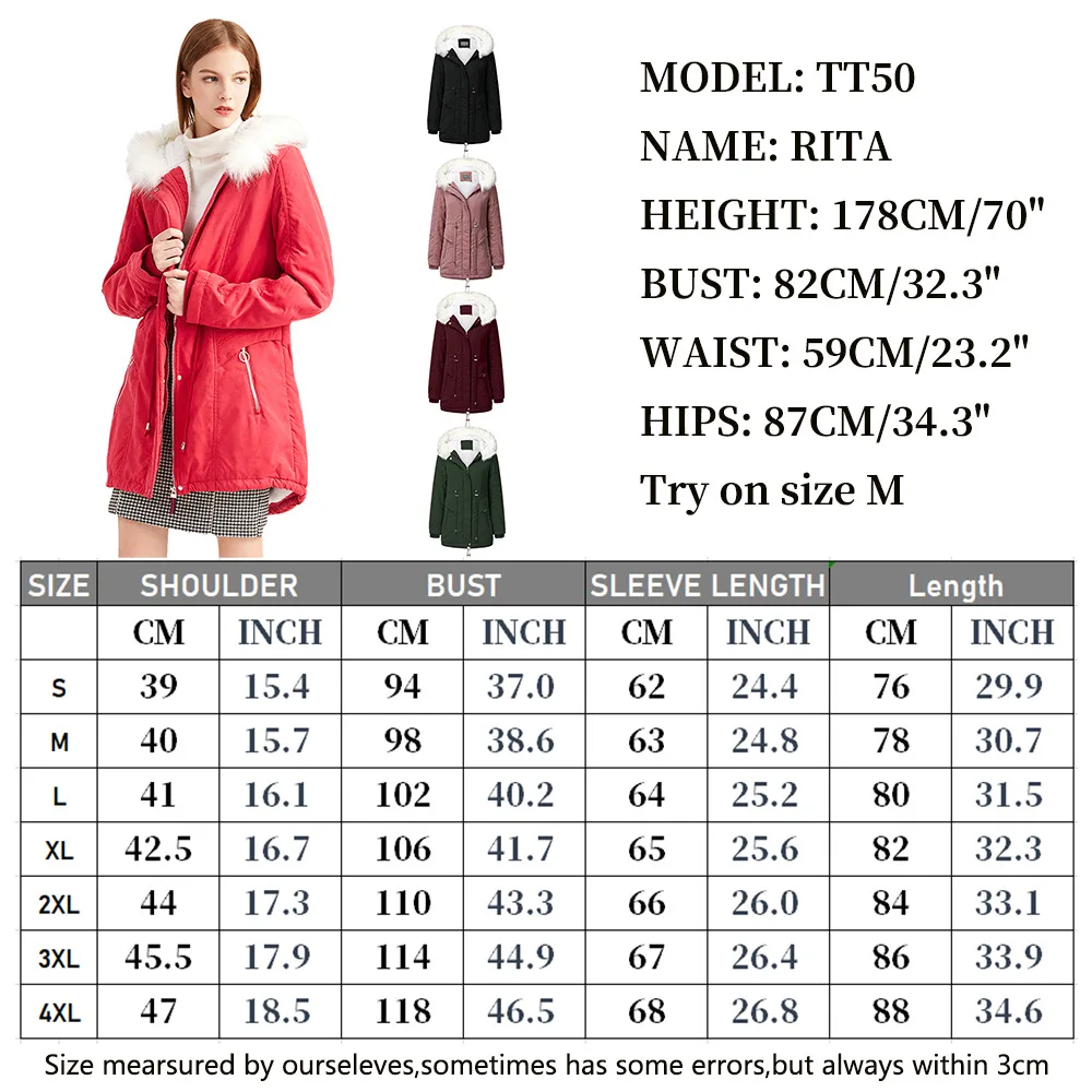 

Fur Hooded Woman Parkas Plus Size Winter Warm Fashion Wool Liner Zipper Wide-waisted Solid Long Coat Lugentolo