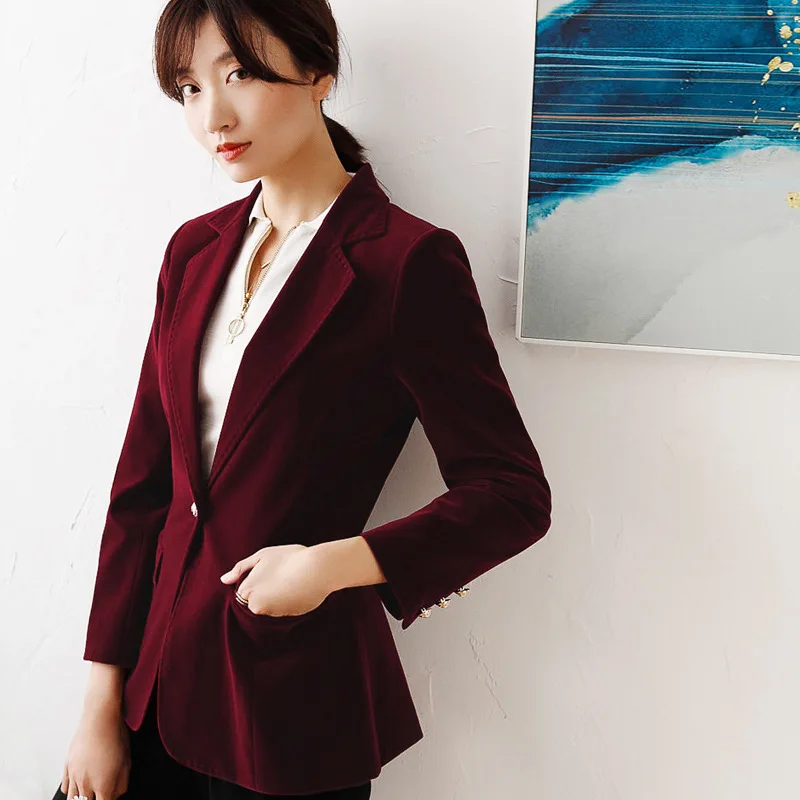 

Open wire cultivate New morality show thin velvet suit small velvet suit brief paragraph female red black short coat