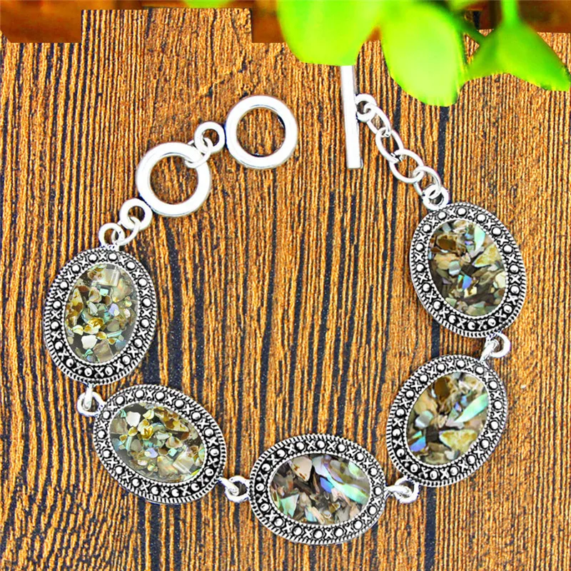 Classic Oval Shell Jewelry Set Antique Silver Plated Necklace Earrings Bracelet Fashion Jewelry TS415