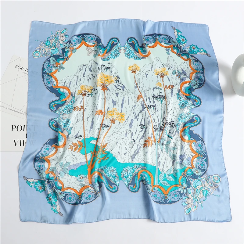 

Elegant Floral Silk Square Scarf for Lady Pashmina Shawl Lady Wrap Foulard Hijab Headband Scarves Spring Neckerchief Bandana