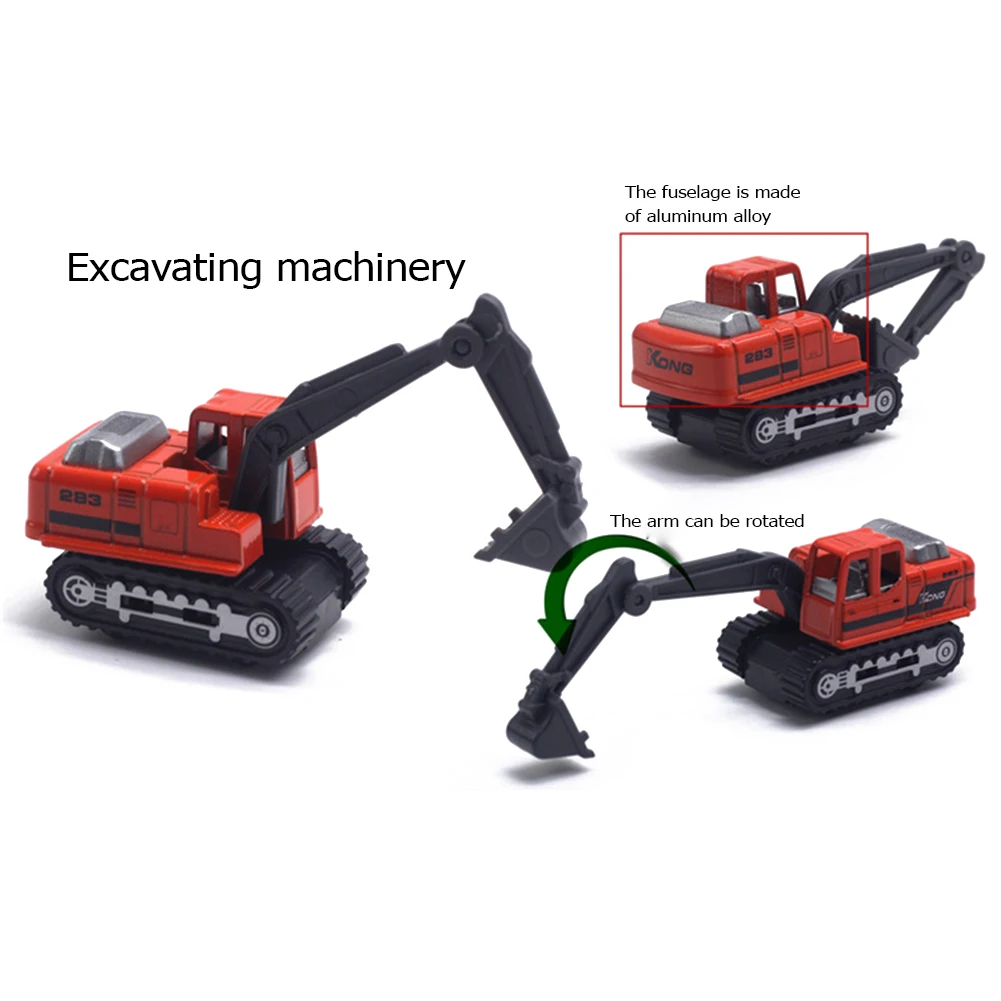 

6pcs/set 1: 64 Mini Alloy Diecast Construction Vehicles Model Excavator Bulldozer Tractor Dump Roller Engineering Car Kids Class