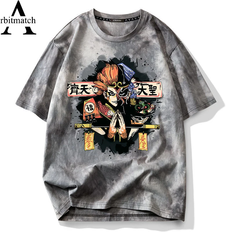 

Футболка мужская оверсайз в стиле хип-хоп, уличная одежда, хлопковая Свободная рубашка с коротким рукавом и принтом обезьяны короля Китая, л...