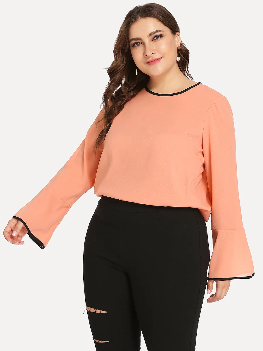 New pink Chiffon Long Sleeve O-Neck tshirt Women clothing t shirt Plus size 5XL XXXXL Casual Vintage T-Shirts Tops | Женская одежда