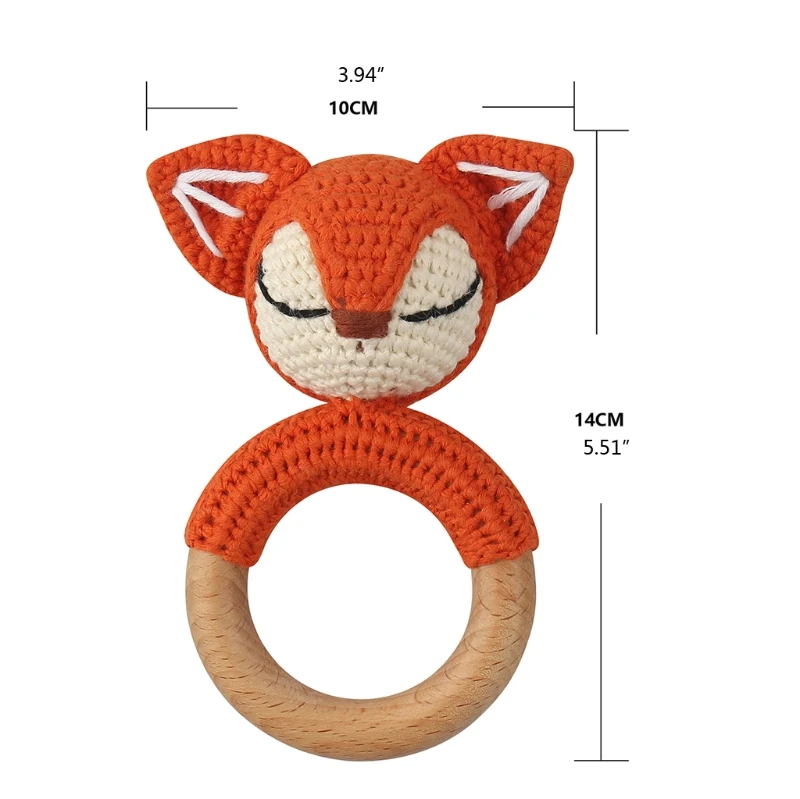 

Crochet Wooden Baby Teether Ring Cute Cartoon Animal Rattle Bracelet Nursing Soother Molar Educational Toys Newborn Gift