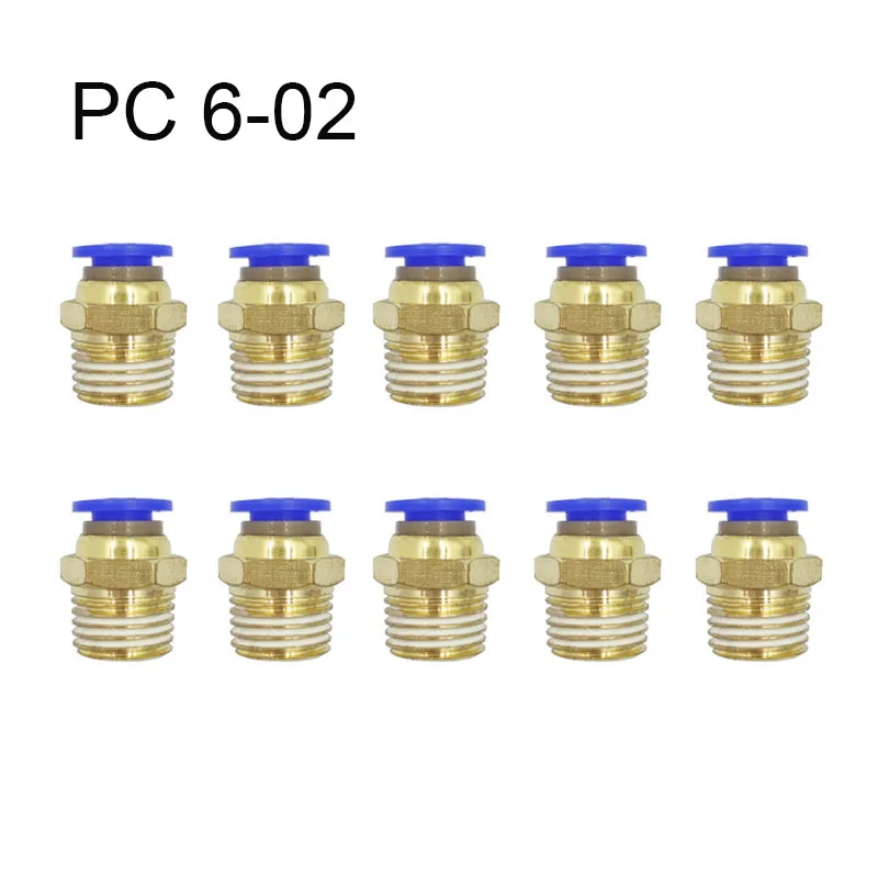 

10PCS PC 6-02 Air Pneumatic 6mm Hose Tube 12.7mm Air Pipe Connector Quick Coupling Brass Fitting Male Thread wholesale