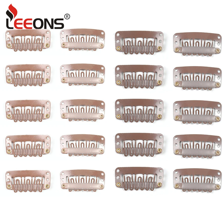 Leeons Wholesale Black White Brown Snap Clips 20Pcs Metal Clips Hair Extension Wig cap accessories Clips For Hair Bangs Comb