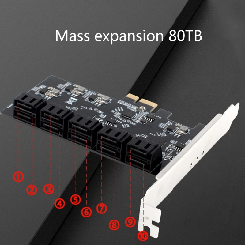 

PCI-E 1X до 10-Port SATA 3,0 карта расширения для настольного компьютера, твердотельная Механическая карта жесткого диска, порт Sup s 80 ТБ