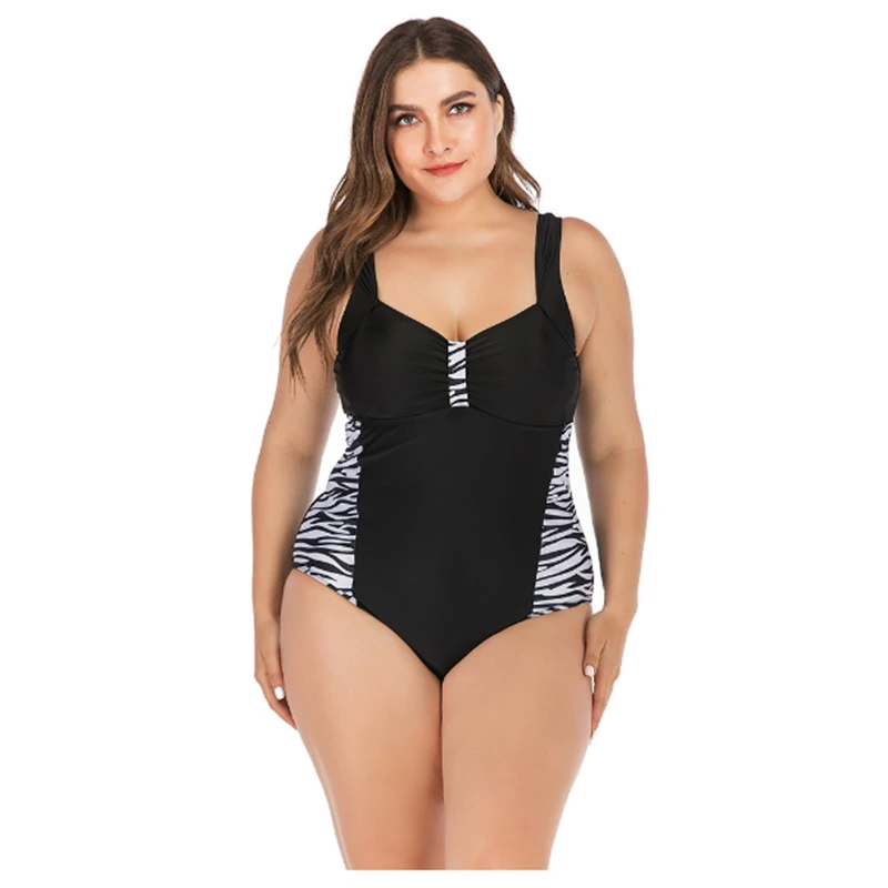 

Plus Size Swimwear 2021 New Sexy Bikini Zebra- Print Leopard Dot Back Hollow V-Neck High Waist Swimsuit Women Maillot De Bain