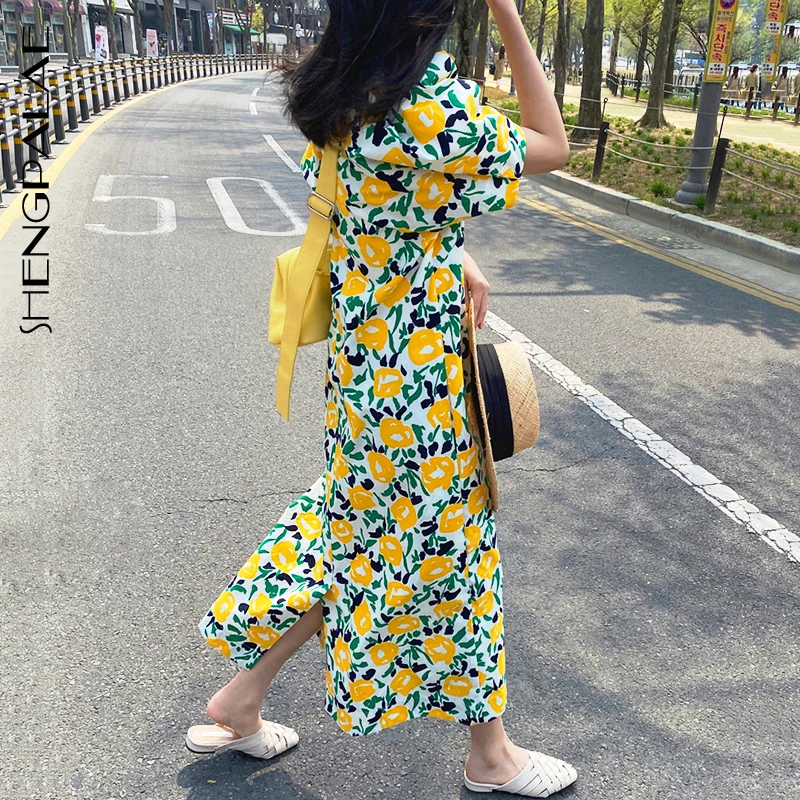 Женское винтажное платье с цветочным принтом SHENGPALAE свободное облегающее Платье