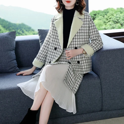

Модный комплект из 2 предметов, женские комплекты с юбкой, Осенний клетчатый комплект из двух предметов, женский костюм, ансамбль Женский Дв...