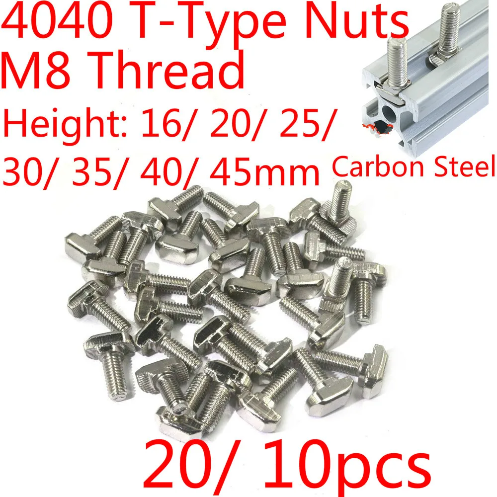 

4040 Carbon Steel Hammer T Screw Bolt Fastener M8x16/M8x20/M8x25/M8x30/M8x35/M8x40/M8x45mm Aluminum Profile Slot 8mm 20/ 10pcs