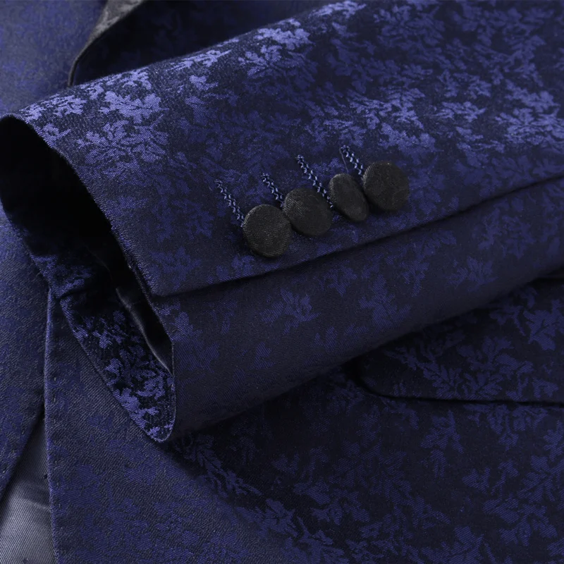 

Rsfocus Navy Blue Blazer Jacket For Men Elegant Floral Jacquard Blazer Hombre Slim Fit Prom Veste Homme Costume Casual XZ012