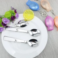outdoor folding tableware spoon fork multi hiking camping utensil reusable picnic gear stainless steel travel dinnerware kit