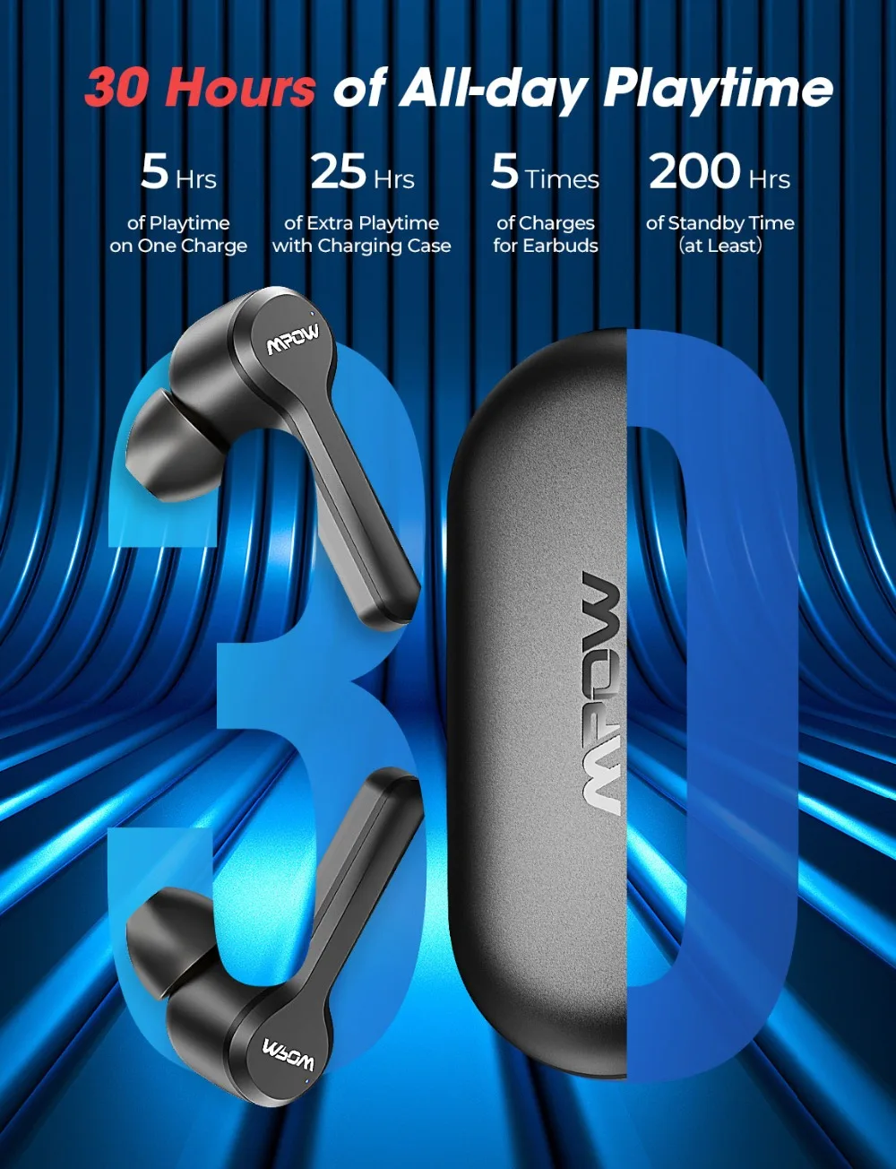 Mpow M9 TWS True Беспроводной Bluetooth 5,0 наушники IPX7 Водонепроницаемый наушники с зарядный чехол 30 часов проигрывания для iPhone 11
