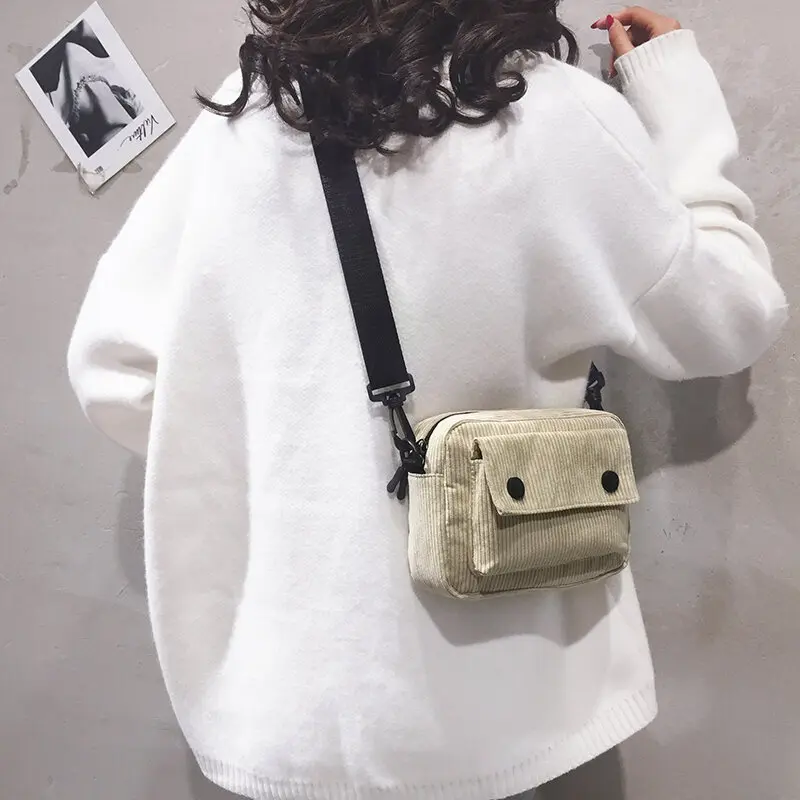 

Corduroy Small Bag Women's Bag New 2021 Corduroy Small Cloth Bag Korean Style Versatile Casual Girl Shoulder Messenger Bag