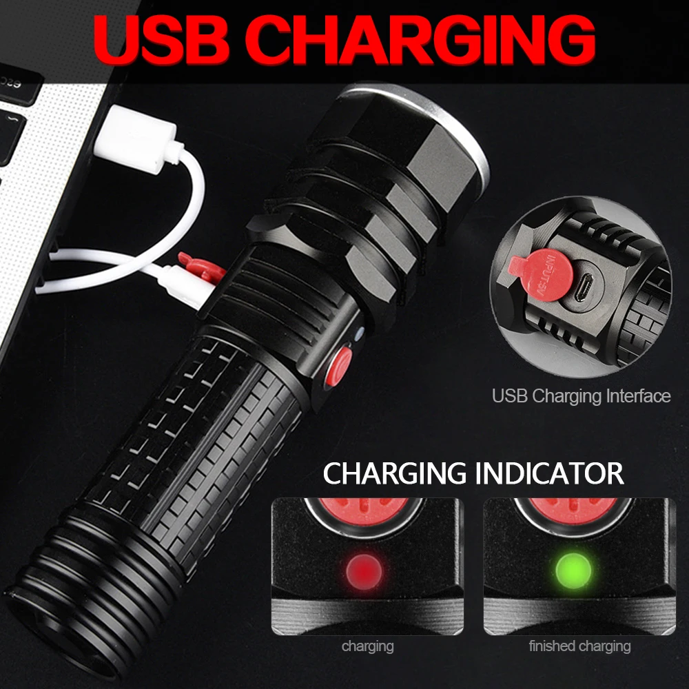 Яркий светодиодный светильник-вспышка Перезаряжаемый USB флэш-светильник фонарь