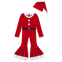kids baby girls christmas costume with hat set santa claus outfit velvet long sleeve romper jumpsuit toddler girl xmas clothing