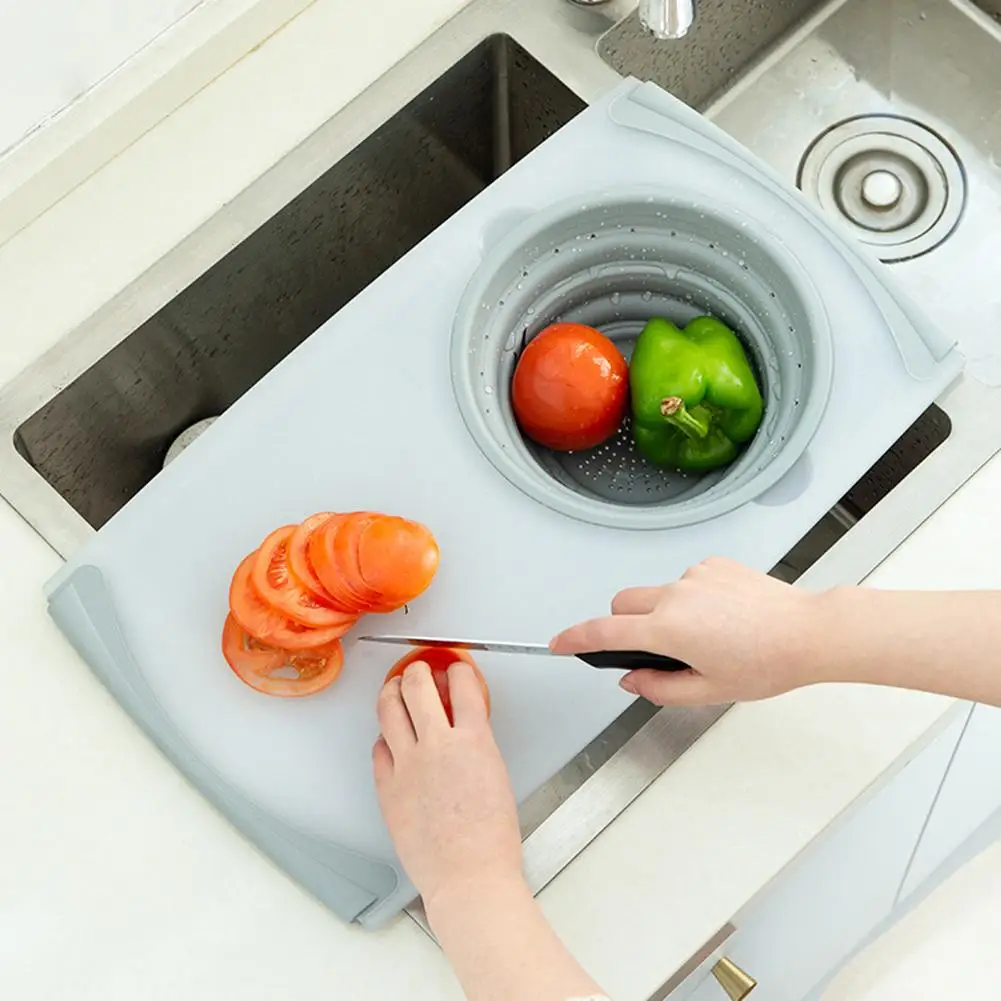 

Multi-functional Sink Drain Basket Cutting Chopping Board Washable Vegetables Collapsible Strainer Cutting Board Kitchen Tools