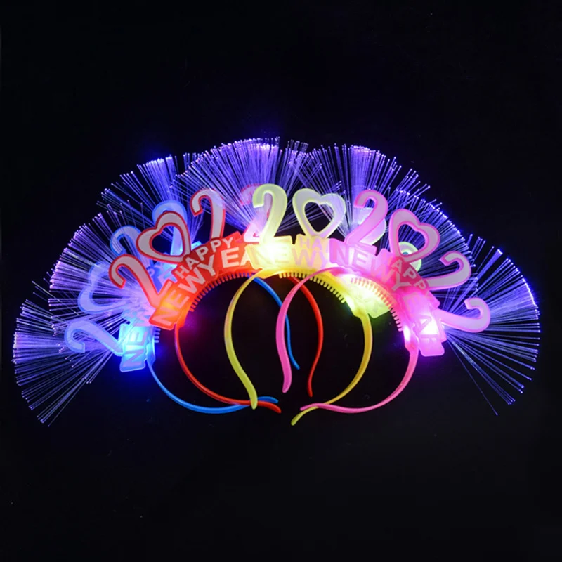 

2022 LED Glow Headband Flashing Blinking Crown Fiber Happy New Year Hair Bands Wedding Christmas Party Decoration Favors