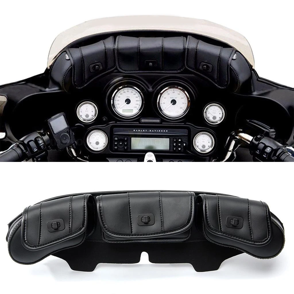 

Motorcycle Windshield Bag Saddle PU Leather Easy to Install for FLHT