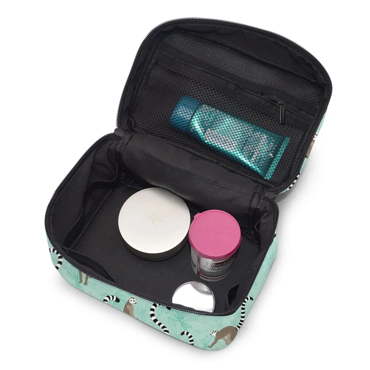 

Women Makeup Bags cosmetic bag Toiletries Organizer Travel Storage Bag Katta Lemur With Maniok Leaves