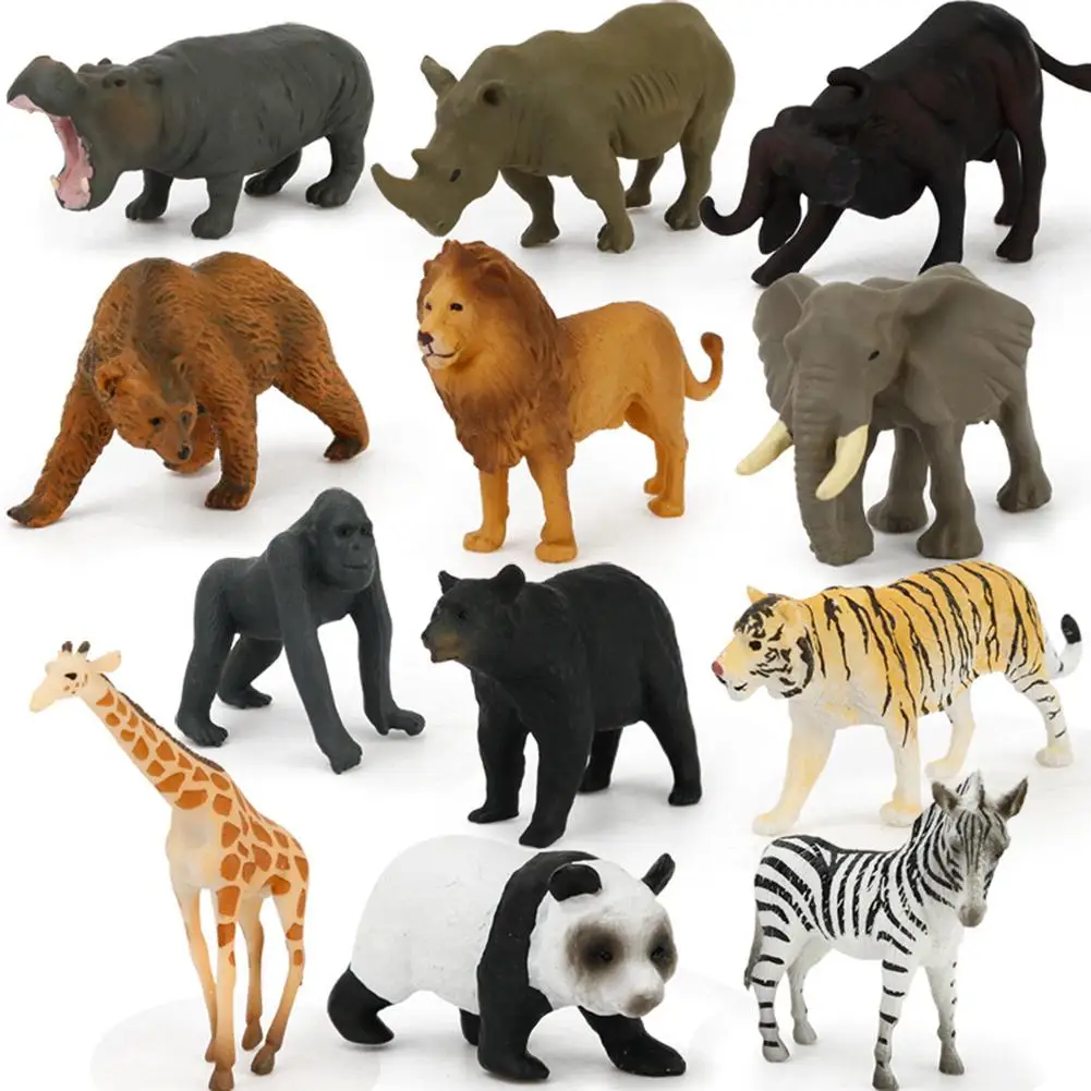 

12Pcs Original Genuine Wild Zoo Farm African Savanna Lion Animal King Tiger Panada Elephant Bear Model Toys Children Gift