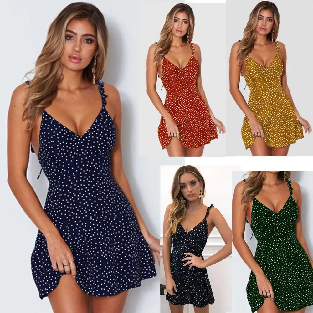 

Amazon eBay summer hot style in Europe and America women's wave point back lace-up dress foreign trade fashion and personality