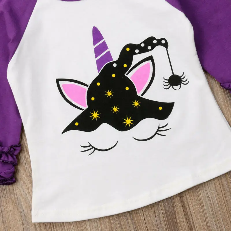 2020 весенние модные топы с длинными рукавами и рисунком единорога для маленьких