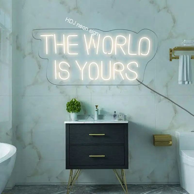 

The World Is Yours Custom LED Neon Sign Light Suitable For Home Bedroom Bar Wedding Party Wall Decor Personalized Design Light