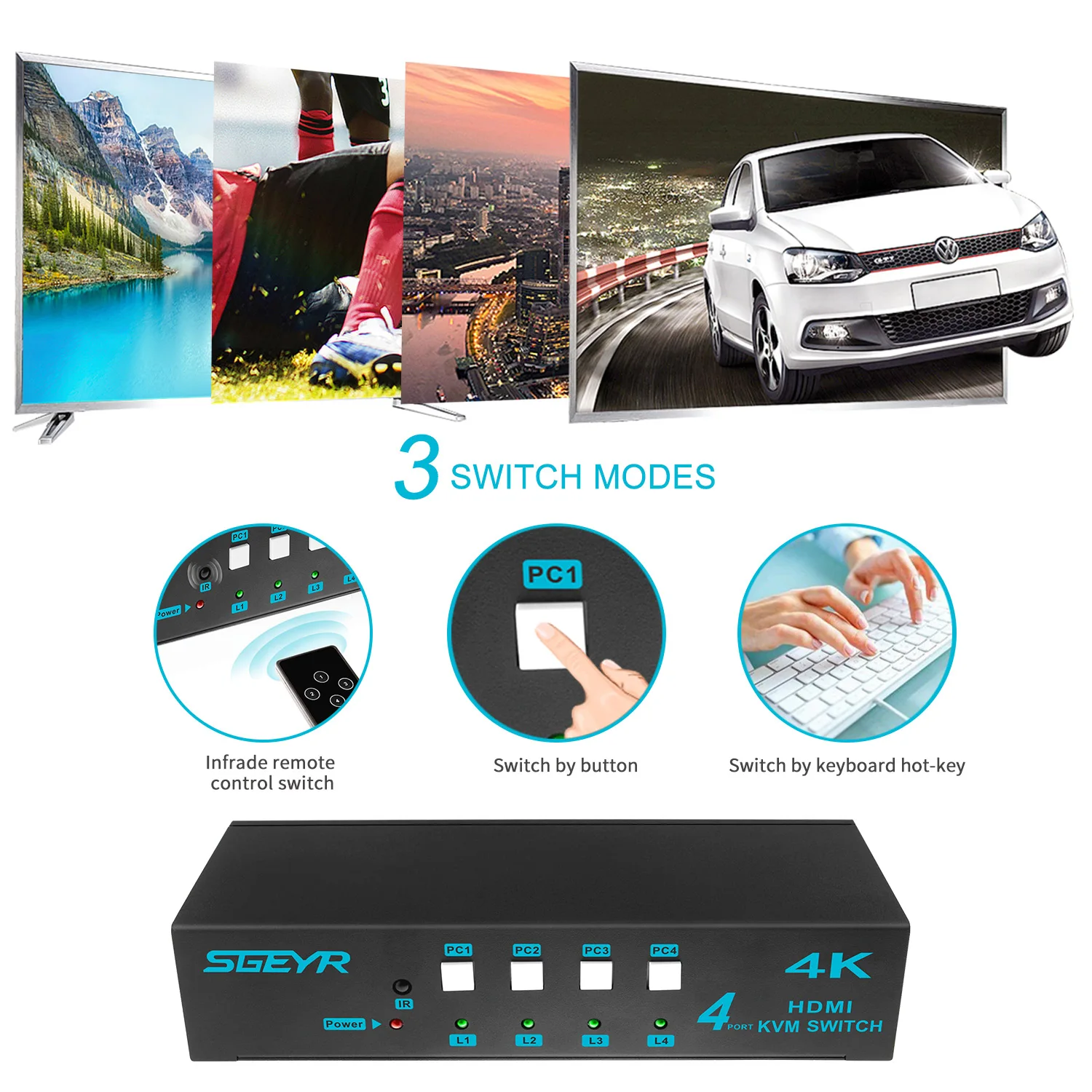 SGEYR 2 порта USB HDMI KVM переключатель для двойного монитора 4 порт sup 4K x 2K клавиатура