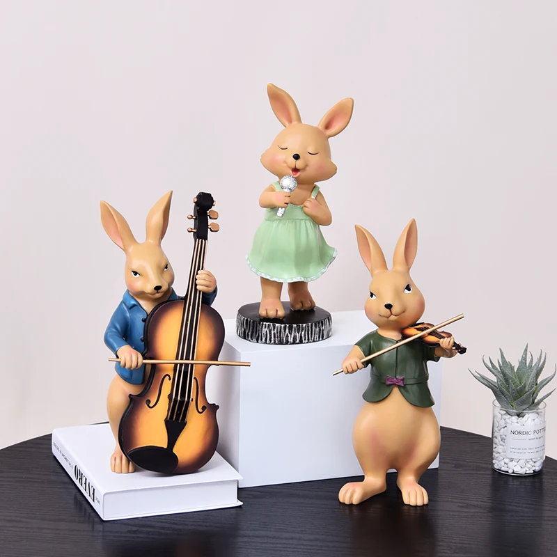 

Nordic Ins Resin Music Rabbit Sculpture Ornaments Living Room TV Cabinet Desktop Animal Model Crafts Home Decoration Accessories