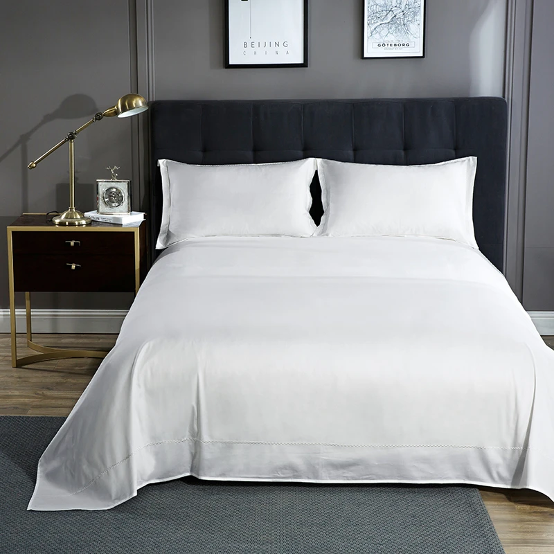 Простыня из египетского хлопка однотонная Мягкая Наволочка с вышивкой 600TC для