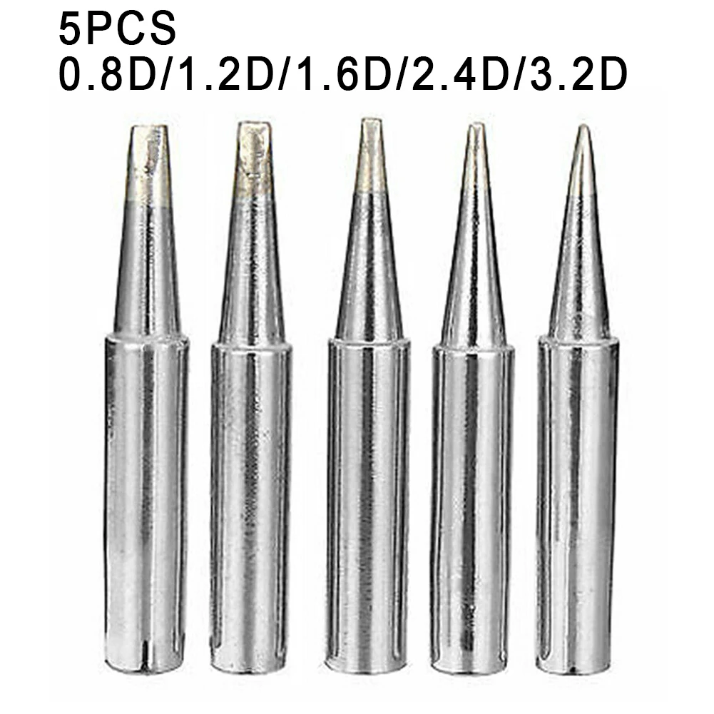 

5Pcs 900M-T Soldering Iron Tips 0.8D/1.2D/1.6D/2.4D/3.2D Lead-free Copper Welding Tip For Hakko Soldering Rework Station 907 933