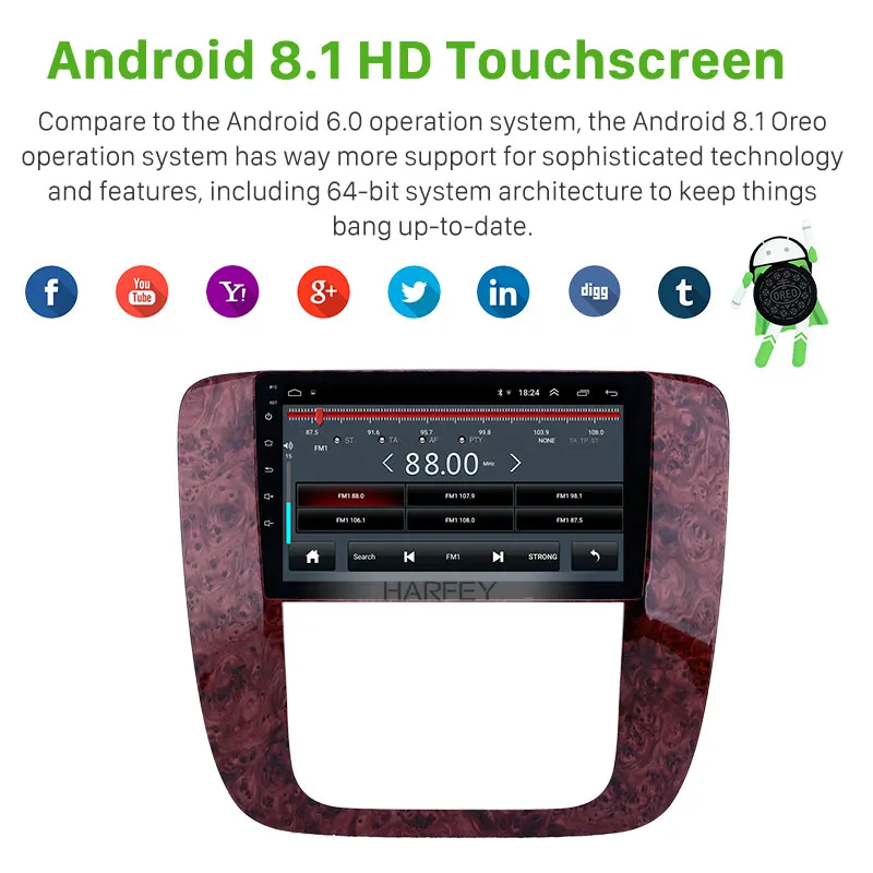 Автомагнитола Harfey 2din Android 8 1 9 дюймов GPS навигация радио для 2007-2012 GMC Юкон/адиая/Тахо