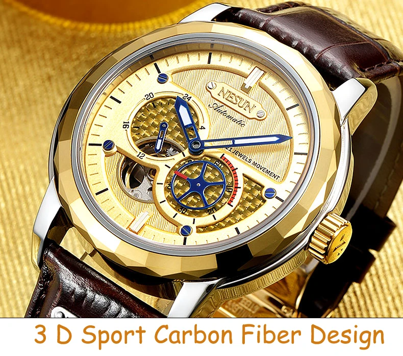 Швейцарские Топ люксовый бренд NESUN Skeleton Tourbillon часы для мужчин автоматические мужские часы 100 м водонепроницаемые спортивные часы relogio N9810-3