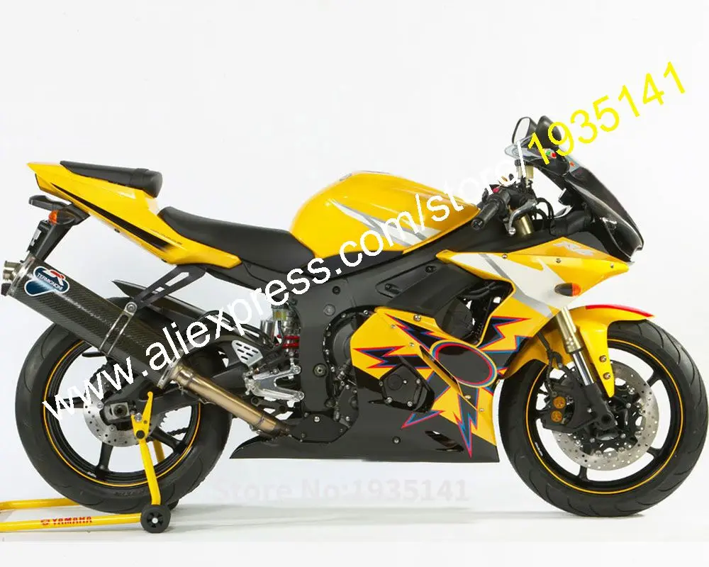 

Обтекатель для Yamaha YZF-R6 YZF 600 2005 YZF600 YZFR6 кузов комплект YZF R6 YZF-600 желтый черный мото обтекатель (литья под давлением)