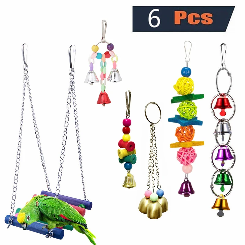 

Parrot Set Toy Combination Toy 6 Piece Set Colored Wooden Swing Chewing Toy